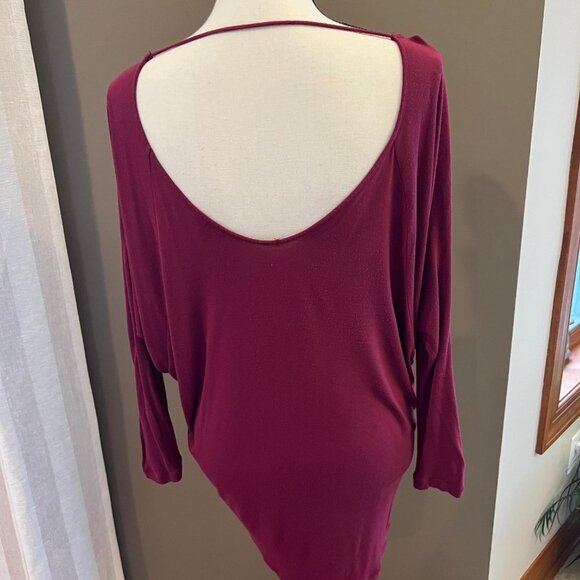 Express Burgundy Oversize Blouse with Low cut front & back, Size Medium - Picture 2 of 4